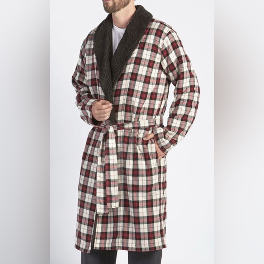 UGG Plaid Belted Robe With Black Fleece Collar Men’s Size XLarge